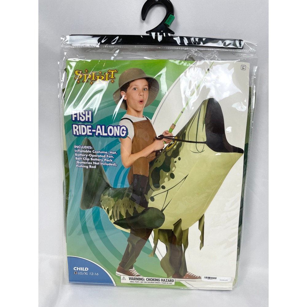Spirit Halloween Child L/XL 12-16 Fish Ride-Along Costume Infltable Fisherman